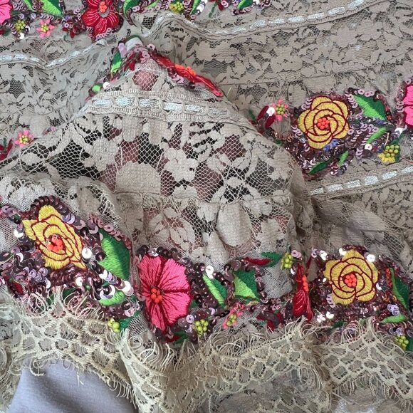 Antica Sartoria by Giacomo Cinque Mini Lace Floral Sequin Dress Boho Fairy XS/S - Picture 15 of 15